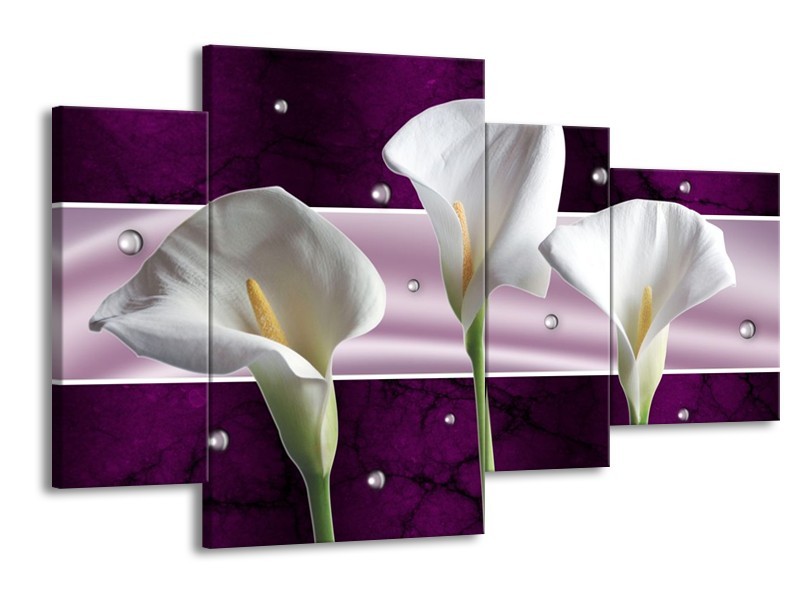 Glas schilderij Bloem | Wit, Paars | 120x75cm 4Luik