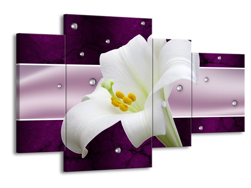 Glas schilderij Bloem | Paars, Wit, Grijs | 120x75cm 4Luik