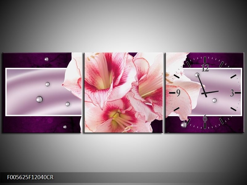 Klok schilderij Tuin | Paars, Roze, Wit | 120x40cm 3Luik