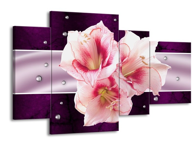 Glas schilderij Tuin | Paars, Roze, Wit | 120x75cm 4Luik