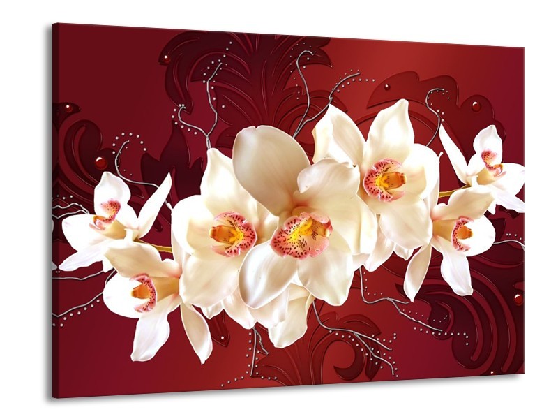 Canvas schilderij Orchidee | Rood, Wit, Crème | 100x70cm 1Luik