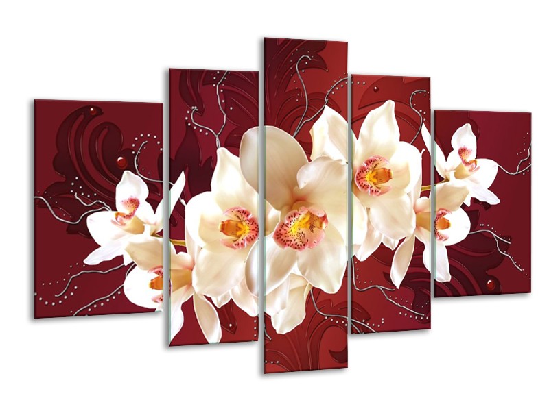 Canvas schilderij Orchidee | Rood, Wit, Crème | 170x100cm 5Luik