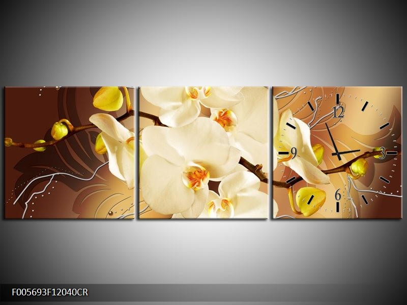 Klok schilderij Orchidee | Bruin, Crème | 120x40cm 3Luik