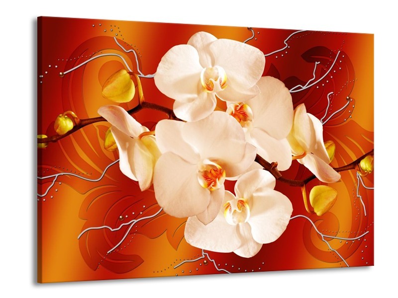 Glas schilderij Orchidee | Rood, Oranje, Crème | 100x70cm 1Luik