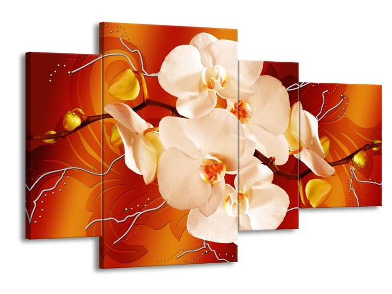 Glas schilderij Orchidee | Rood, Oranje, Crème | 120x75cm 4Luik
