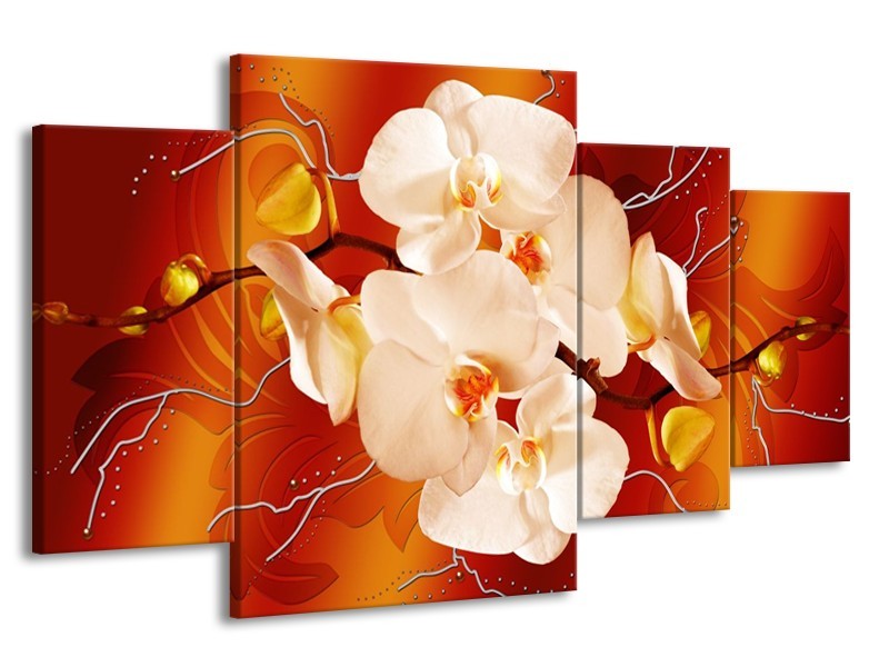 Glas schilderij Orchidee | Rood, Oranje, Crème | 160x90cm 4Luik