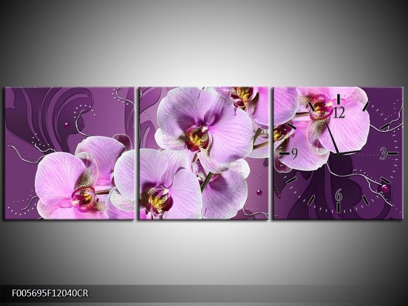 Klok schilderij Orchidee | Paars | 120x40cm 3Luik