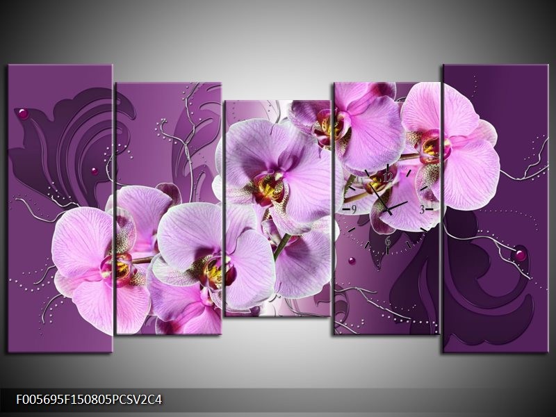 Klok schilderij Orchidee | Paars | 150x80cm 5Luik