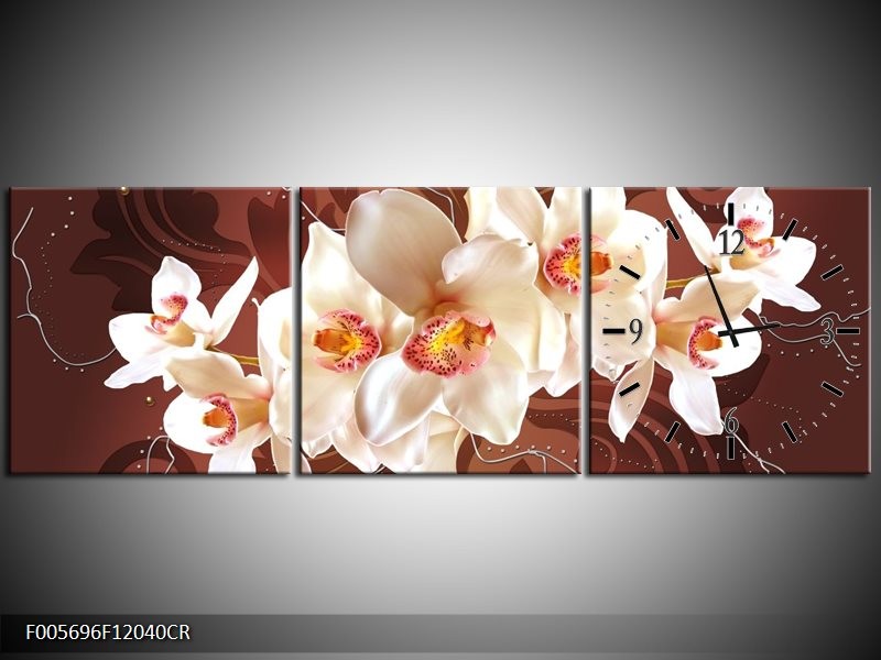 Klok schilderij Orchidee | Bruin, Crème | 120x40cm 3Luik