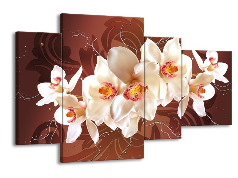 Glas schilderij Orchidee | Bruin, Crème | 120x75cm 4Luik