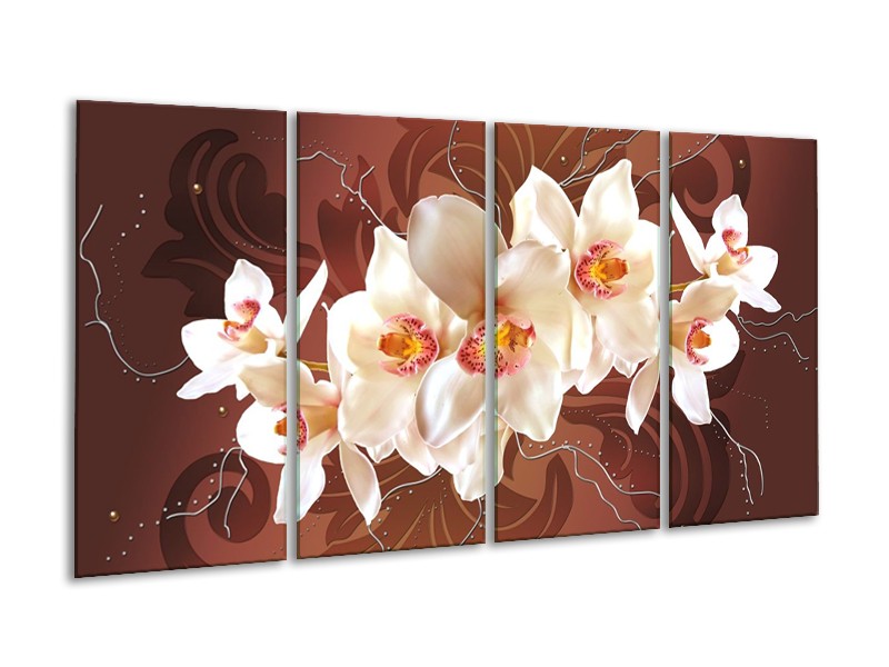 Canvas schilderij Orchidee | Bruin, Crème | 160x80cm 4Luik