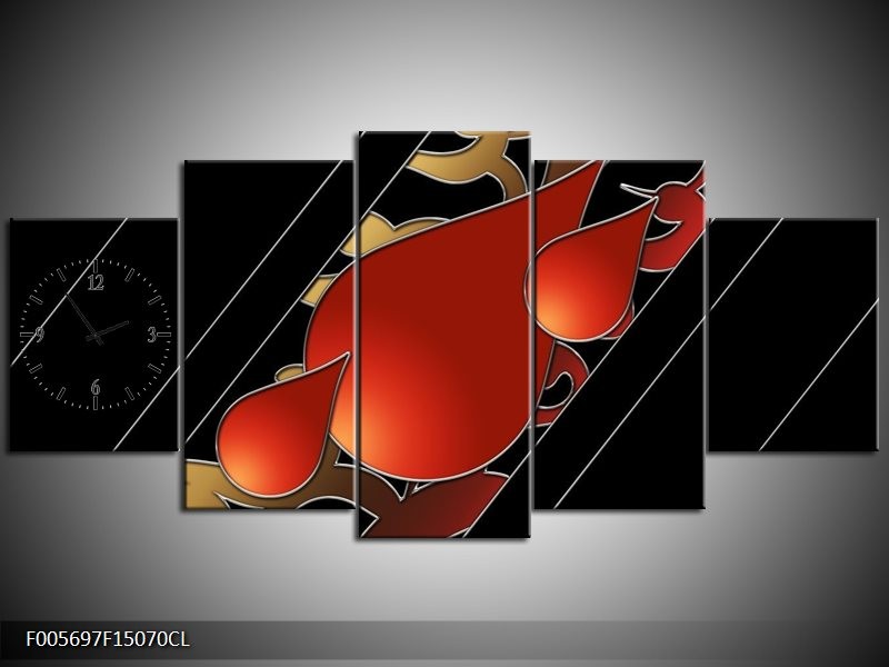 Klok schilderij Art | Rood, Zwart | 150x70cm 5Luik