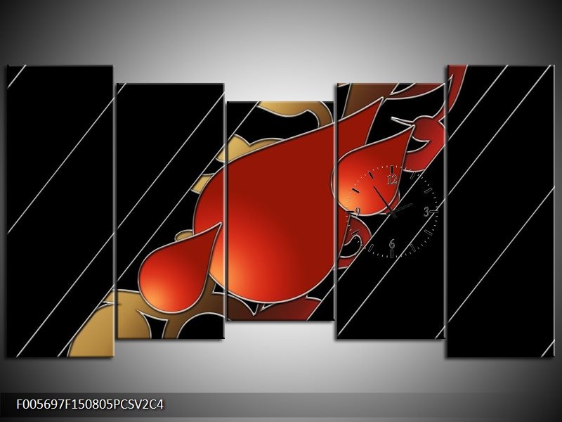Klok schilderij Art | Rood, Zwart | 150x80cm 5Luik