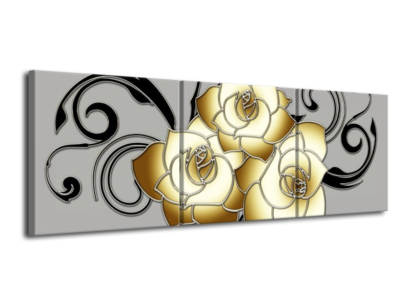 Glas schilderij Roos | Grijs, Crème, Zwart | 120x40cm 3Luik