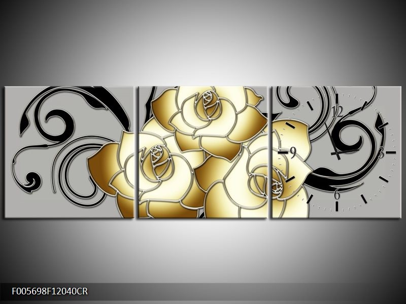 Klok schilderij Roos | Grijs, Crème, Zwart | 120x40cm 3Luik