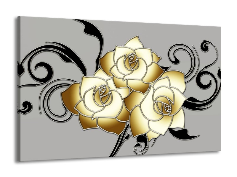 Glas schilderij Roos | Grijs, Crème, Zwart | 140x90cm 1Luik