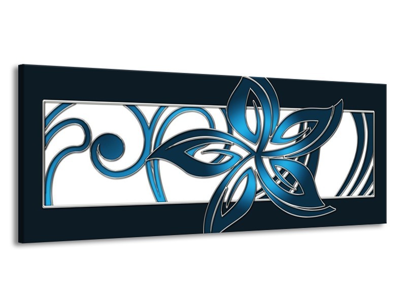 Glas schilderij Art | Blauw, Zwart, Wit | 145x58cm 1Luik