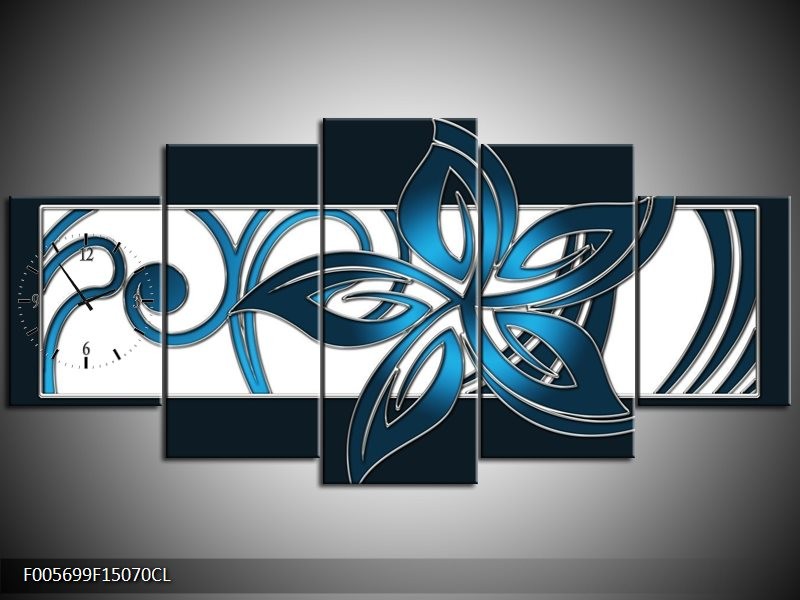 Klok schilderij Art | Blauw, Zwart, Wit | 150x70cm 5Luik