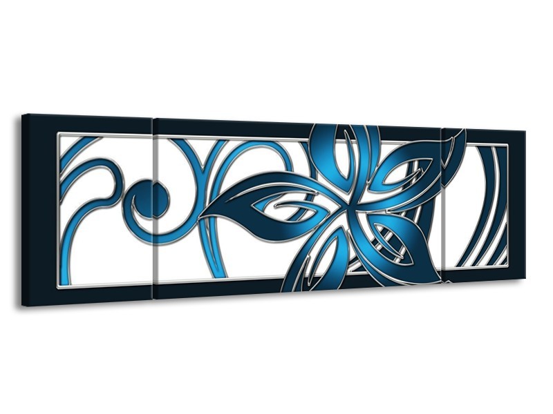 Glas schilderij Art | Blauw, Zwart, Wit | 170x50cm 3Luik