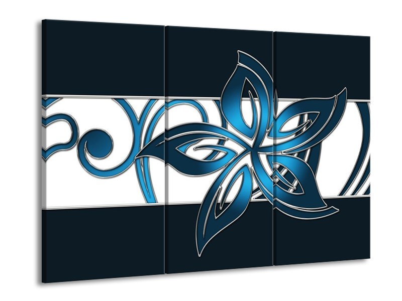 Canvas schilderij Art | Blauw, Zwart, Wit | 90x60cm 3Luik