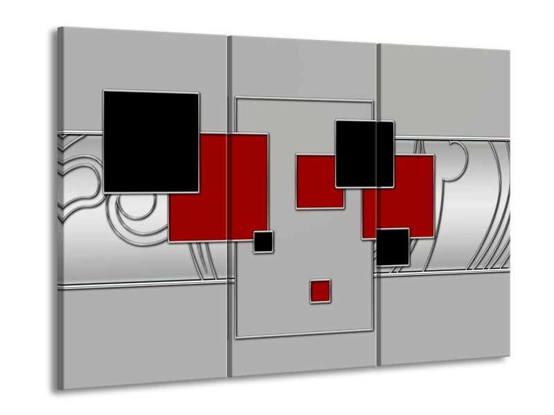 Glas schilderij Vierkant | Grijs, Rood, Zwart | 90x60cm 3Luik