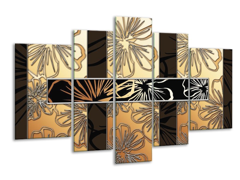 Canvas schilderij Art | Geel, Crème Bruin | 170x100cm 5Luik