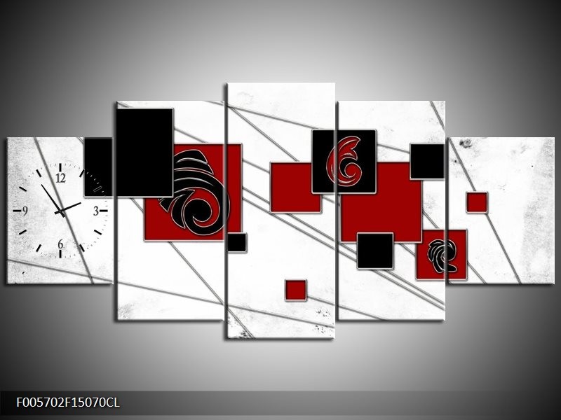 Klok schilderij Vierkant | Zwart, Rood, Wit | 150x70cm 5Luik