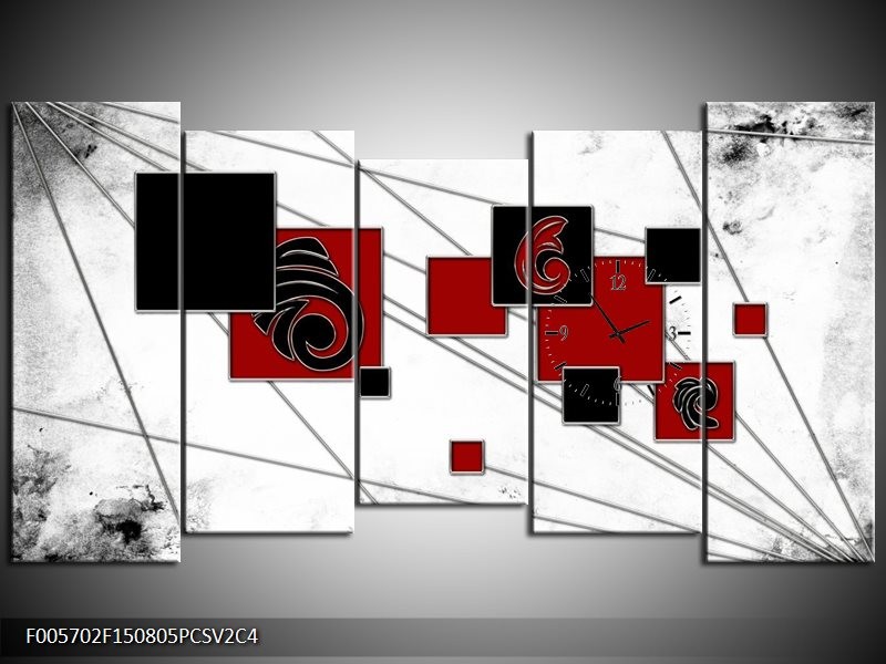 Klok schilderij Vierkant | Zwart, Rood, Wit | 150x80cm 5Luik