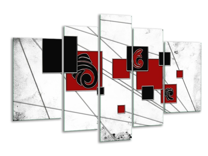 Canvas schilderij Vierkant | Zwart, Rood, Wit | 170x100cm 5Luik