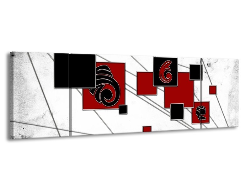 Glas schilderij Vierkant | Zwart, Rood, Wit | 170x50cm 3Luik
