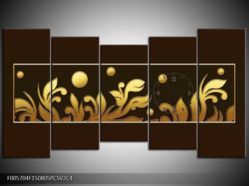 Klok schilderij Art | Bruin, Goud | 150x80cm 5Luik