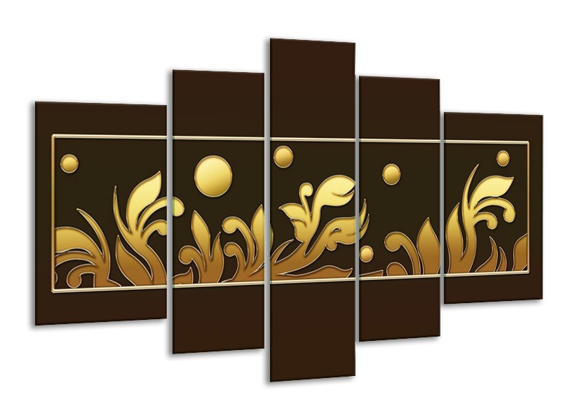Canvas schilderij Art | Bruin, Goud | 170x100cm 5Luik