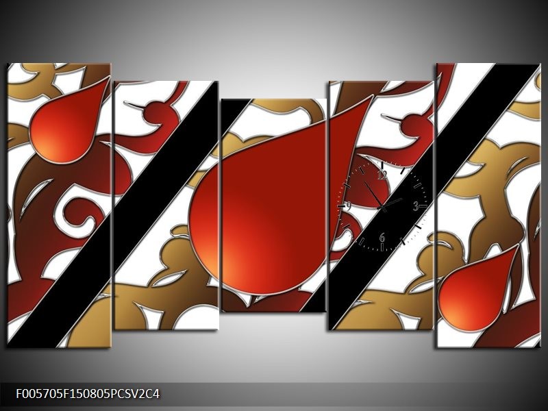 Klok schilderij Art | Rood, Bruin, Wit | 150x80cm 5Luik