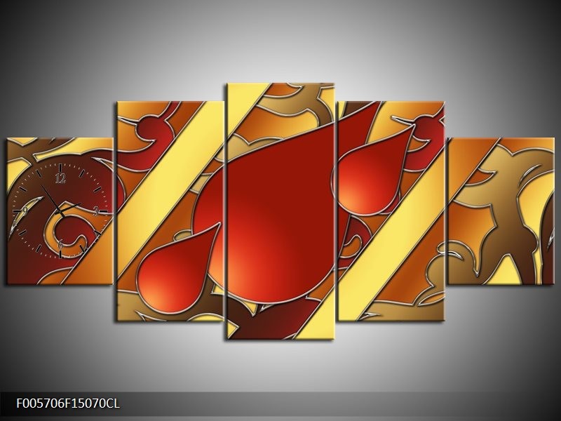 Klok schilderij Art | Bruin, Goud, Rood | 150x70cm 5Luik