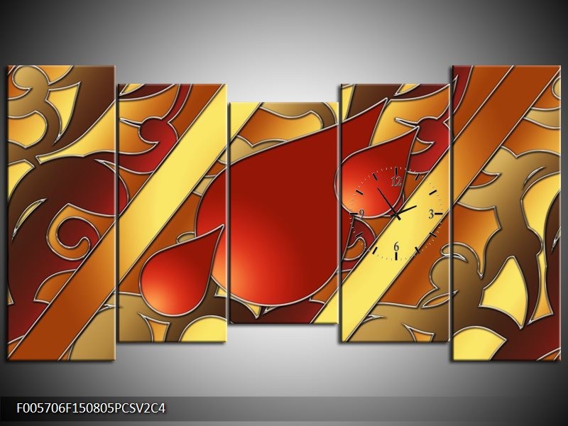 Klok schilderij Art | Bruin, Goud, Rood | 150x80cm 5Luik