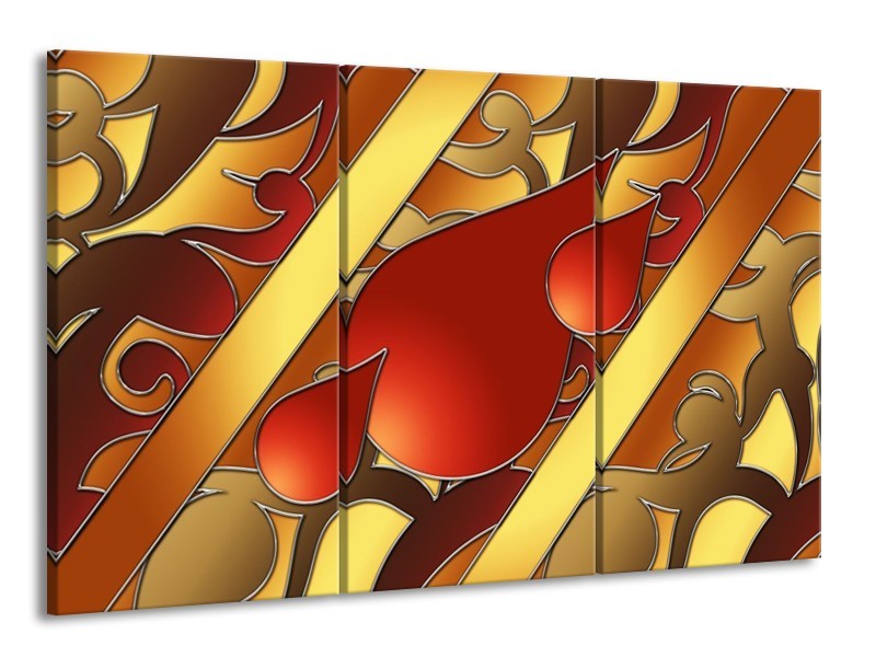 Glas schilderij Art | Bruin, Goud, Rood | 165x100cm 3Luik