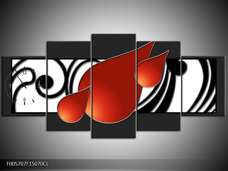 Klok schilderij Art | Rood, Zwart, Wit | 150x70cm 5Luik