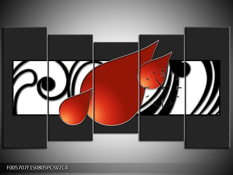 Klok schilderij Art | Rood, Zwart, Wit | 150x80cm 5Luik