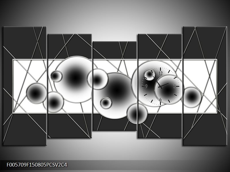 Klok schilderij Cirkel | Zwart, Wit | 150x80cm 5Luik