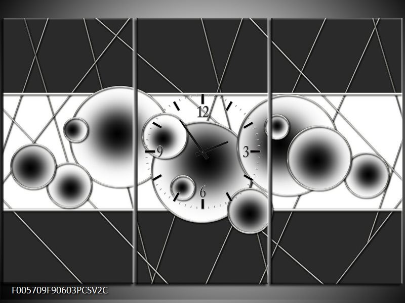 Klok schilderij Cirkel | Zwart, Wit | 90x60cm 3Luik