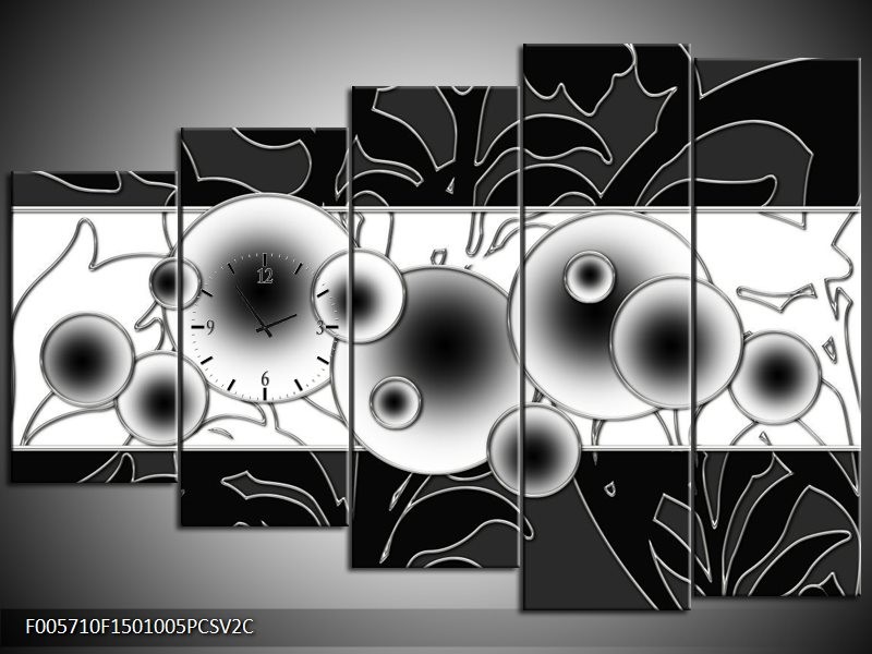Klok schilderij Cirkel | Zwart, Wit | 150x100cm 5Luik