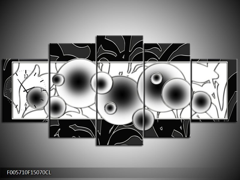 Klok schilderij Cirkel | Zwart, Wit | 150x70cm 5Luik