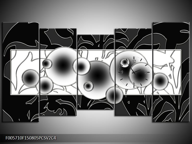 Klok schilderij Cirkel | Zwart, Wit | 150x80cm 5Luik