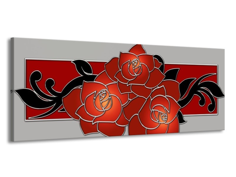 Glas schilderij Roos | Rood, Grijs, Zwart | 145x58cm 1Luik