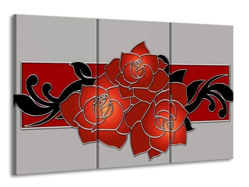 Glas schilderij Roos | Rood, Grijs, Zwart | 165x100cm 3Luik