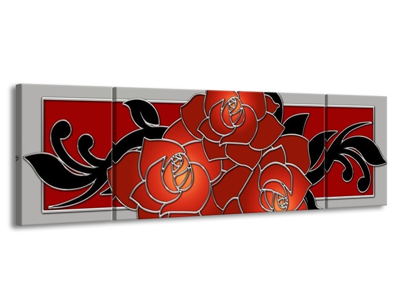 Glas schilderij Roos | Rood, Grijs, Zwart | 170x50cm 3Luik