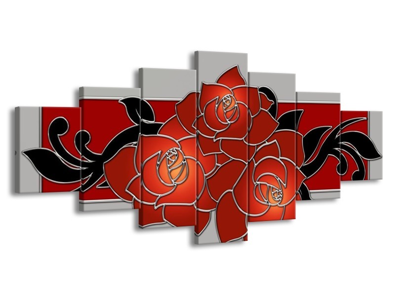 Glas schilderij Roos | Rood, Grijs, Zwart | 210x100cm 7Luik