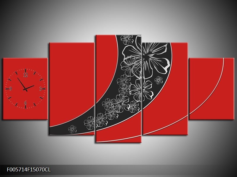 Klok schilderij Art | Rood, Zwart | 150x70cm 5Luik