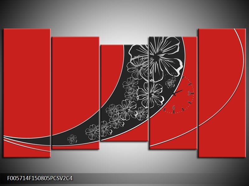 Klok schilderij Art | Rood, Zwart | 150x80cm 5Luik