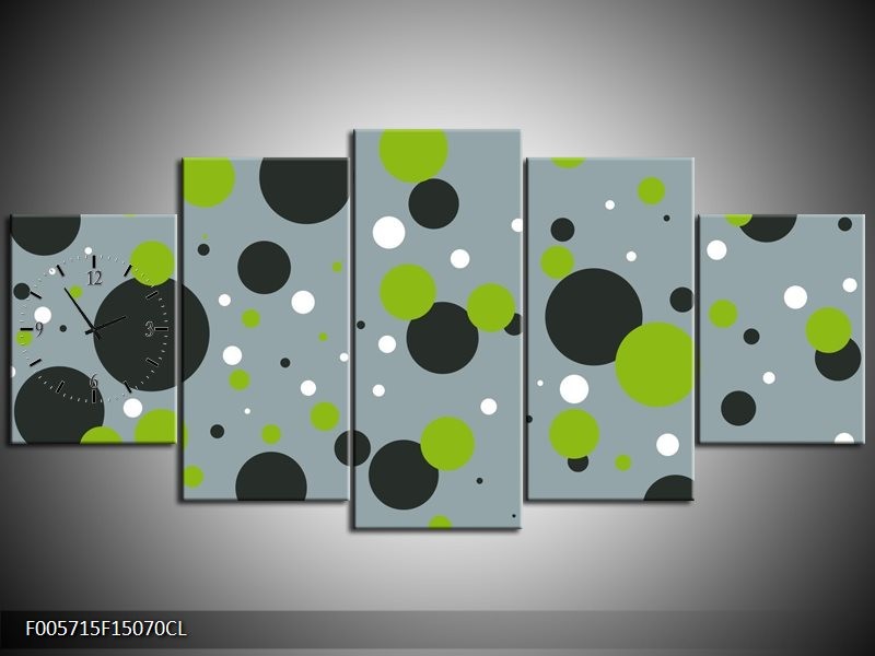 Klok schilderij Cirkel | Grijs, Zwart, Groen | 150x70cm 5Luik